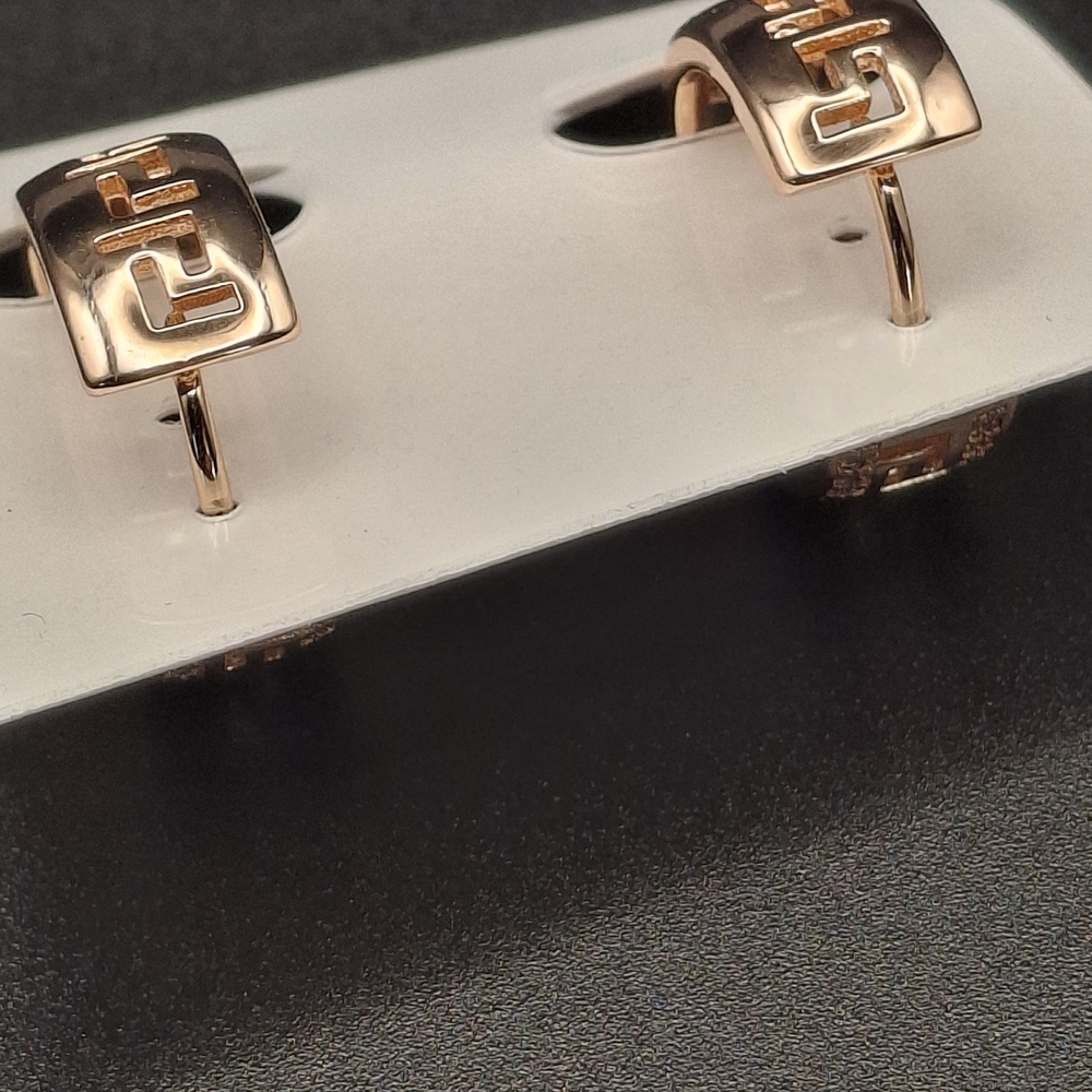Rose Gold Greek Key Hoop Earrings with Crystals - Picture 3 of 4